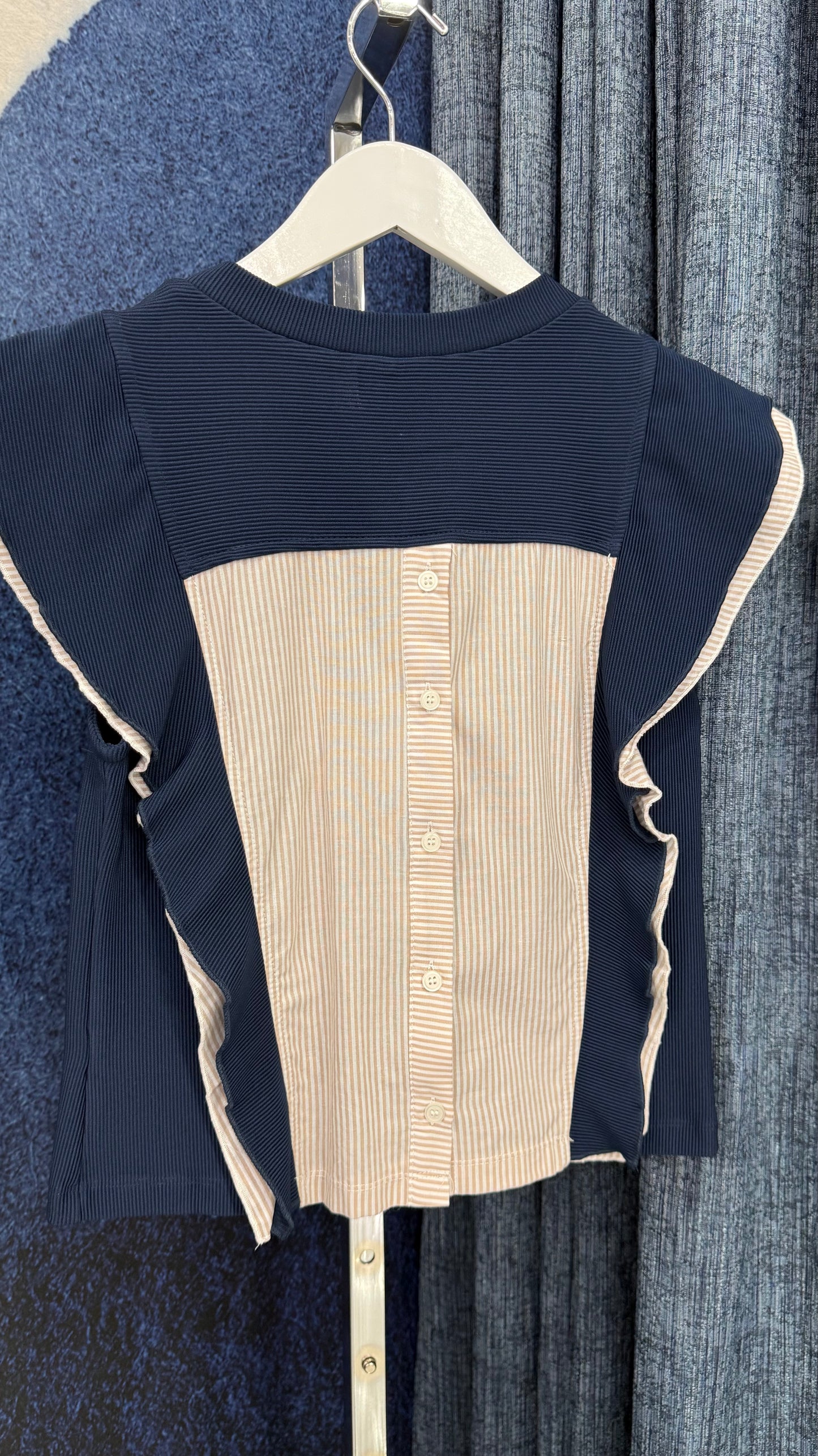 Ruffle Sleeve Top Navy