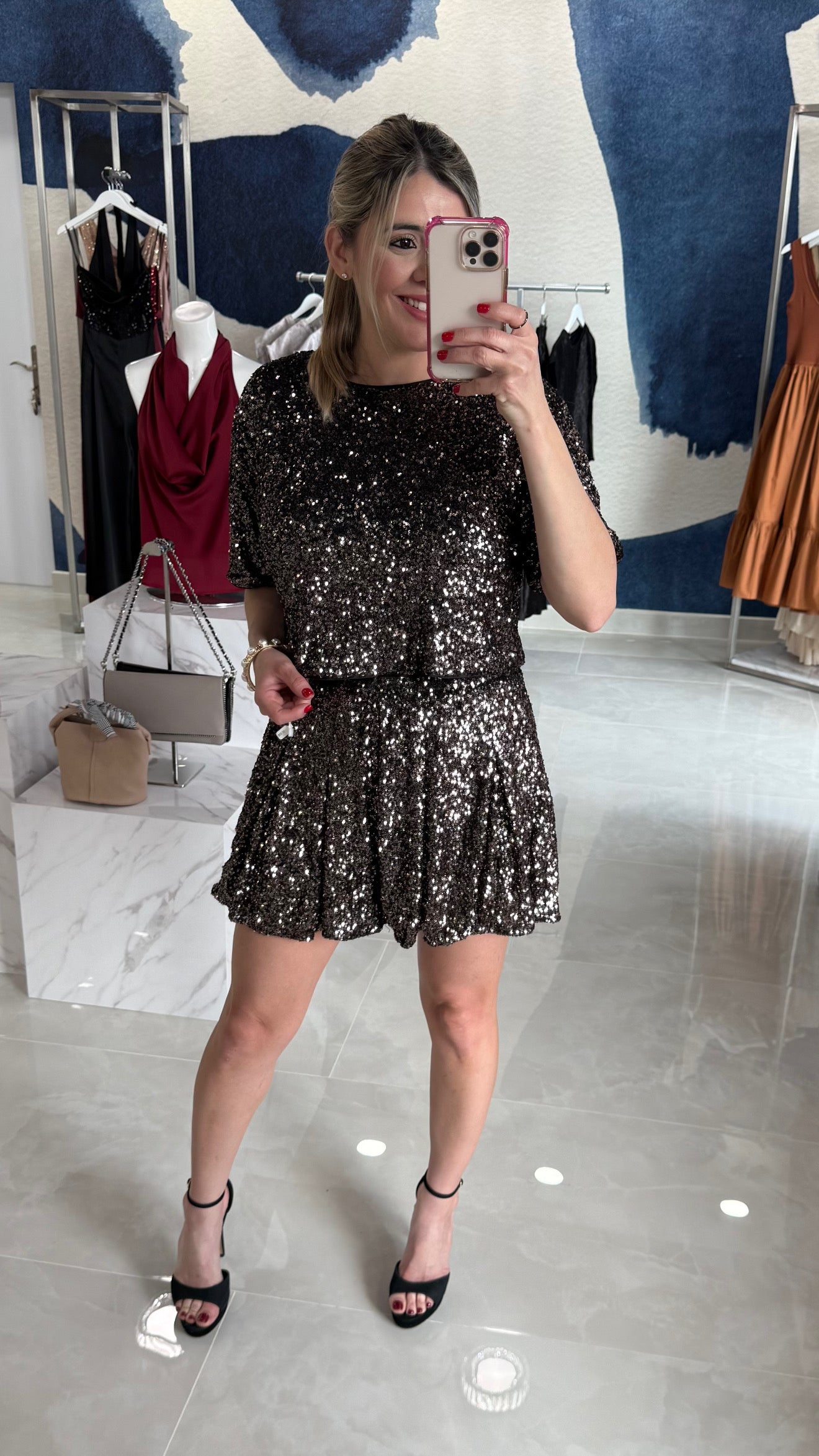 Sequin Bow Back Set Bronze/Black