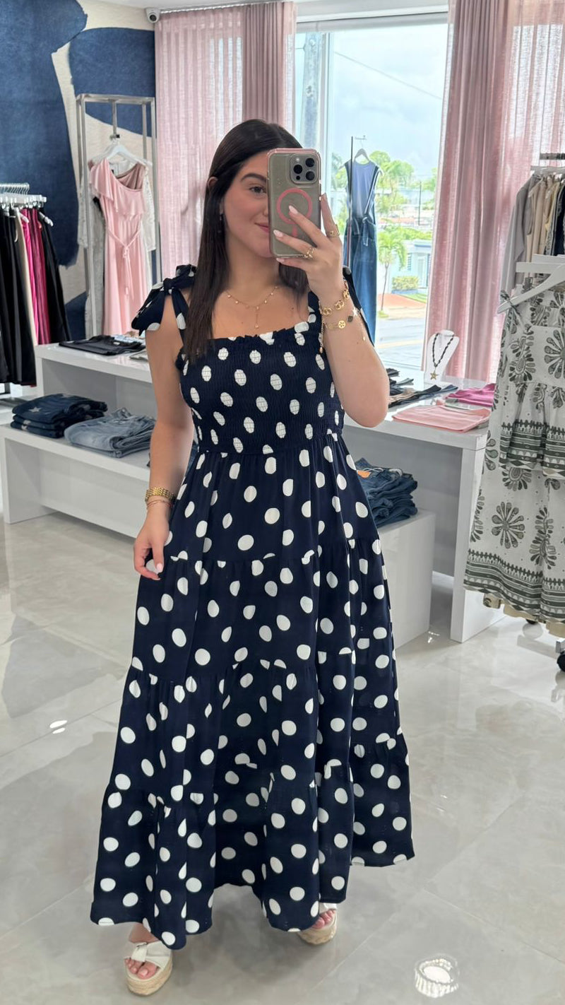 Polka Dots Maxi Dress Navy
