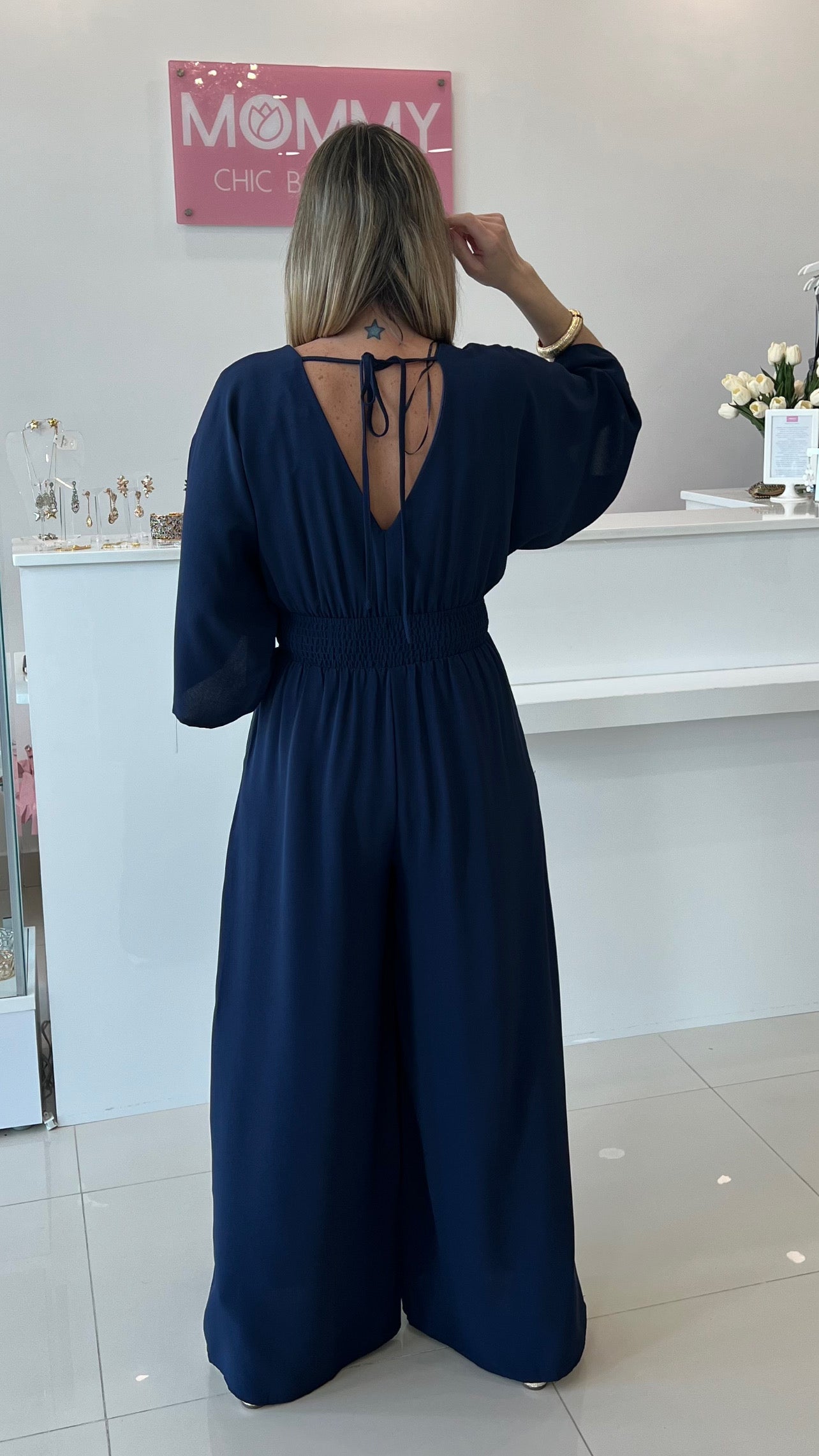 V Neck Jumpsuit Navy