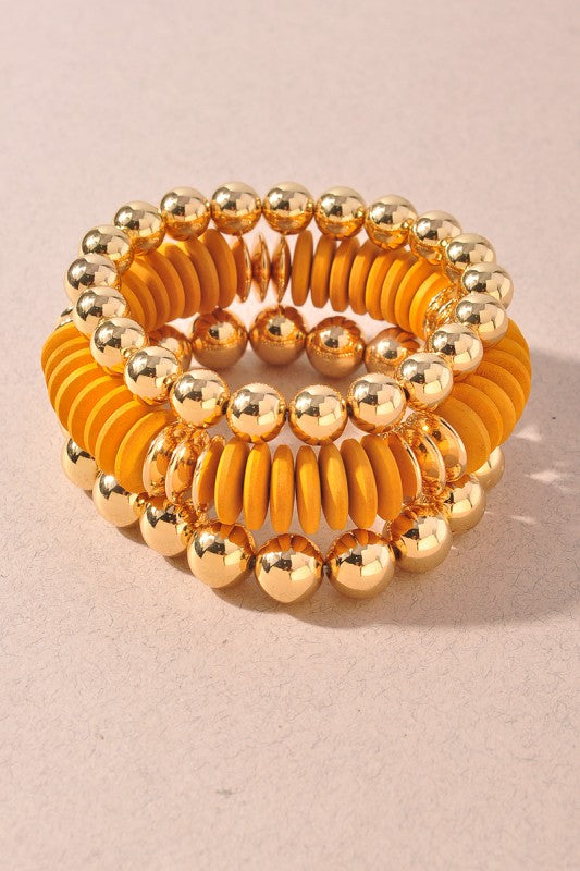 Wood & Bead Elastic Bracelet