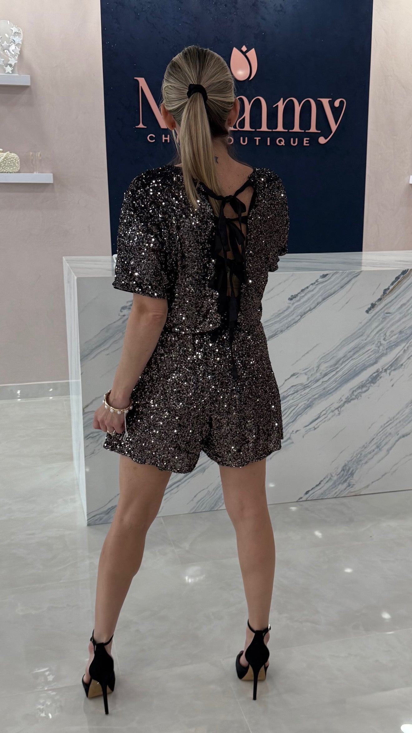 Sequin Bow Back Set Bronze/Black