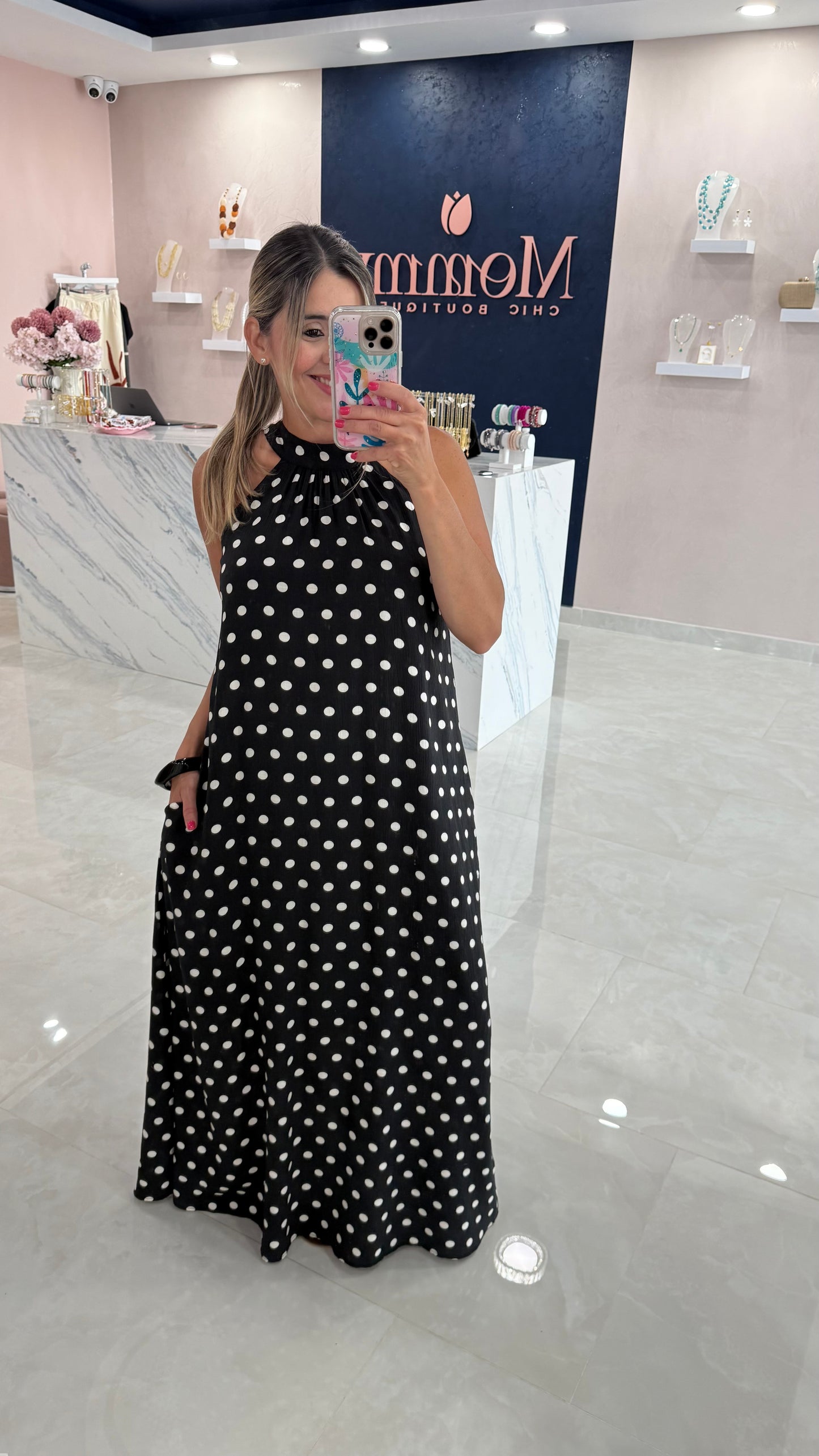 Polka Dots Maxi Dress Black