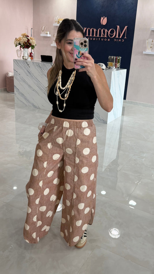Polka Dots Tulip Pant Light Mocha