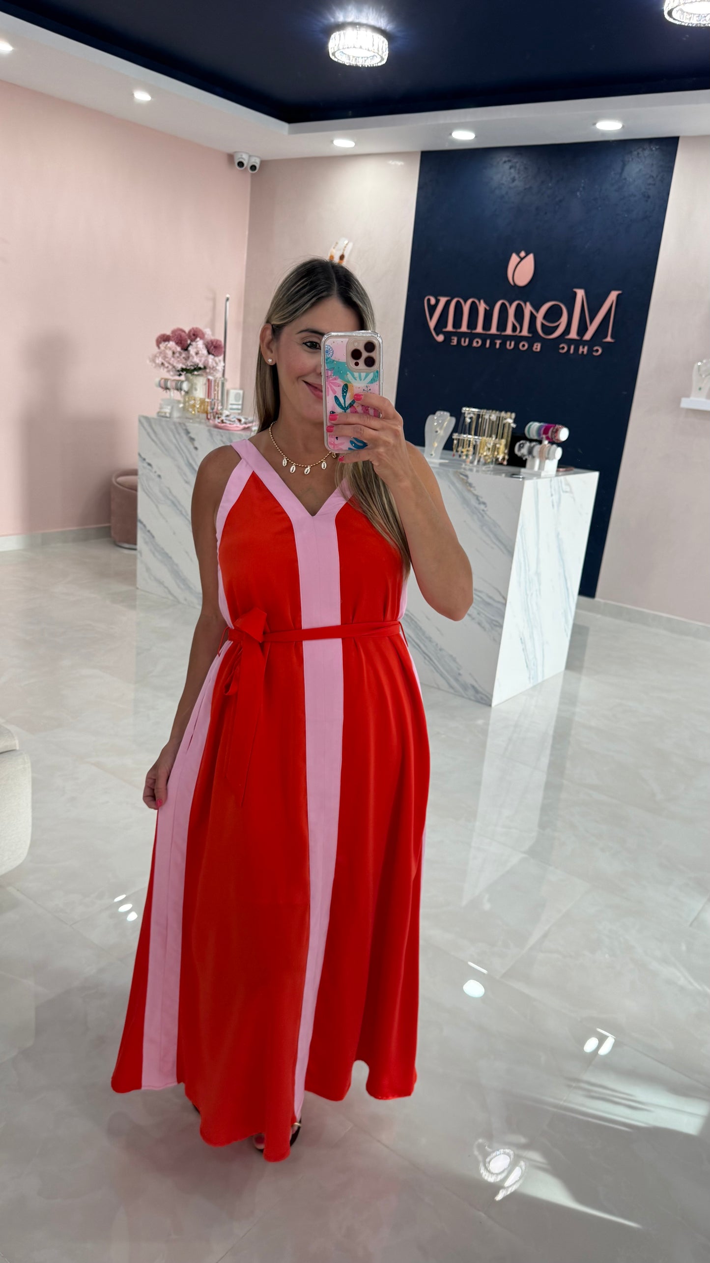 Color Block Maxi Dress Tangerine