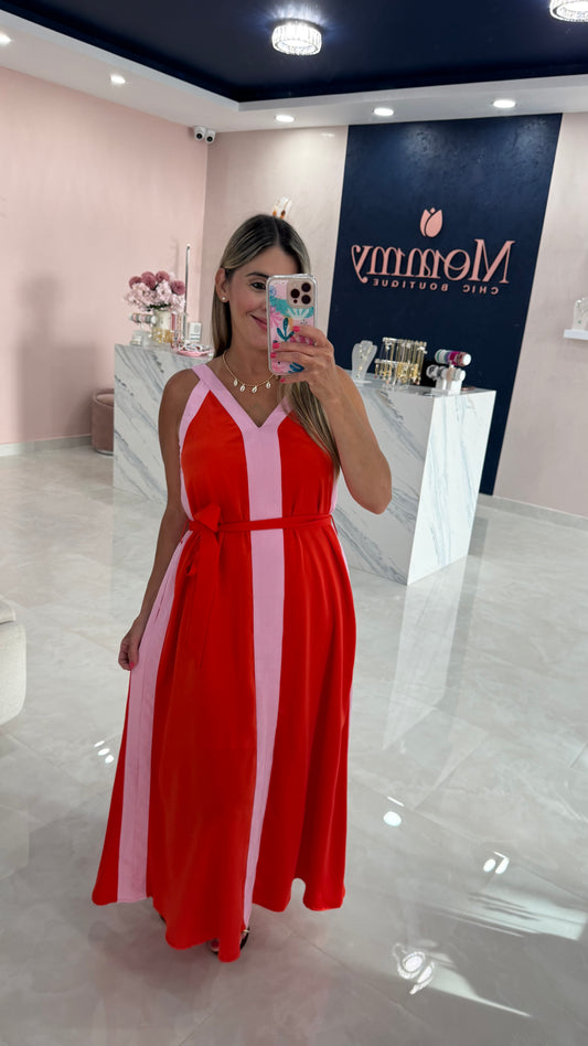 Color Block Maxi Dress Tangerine