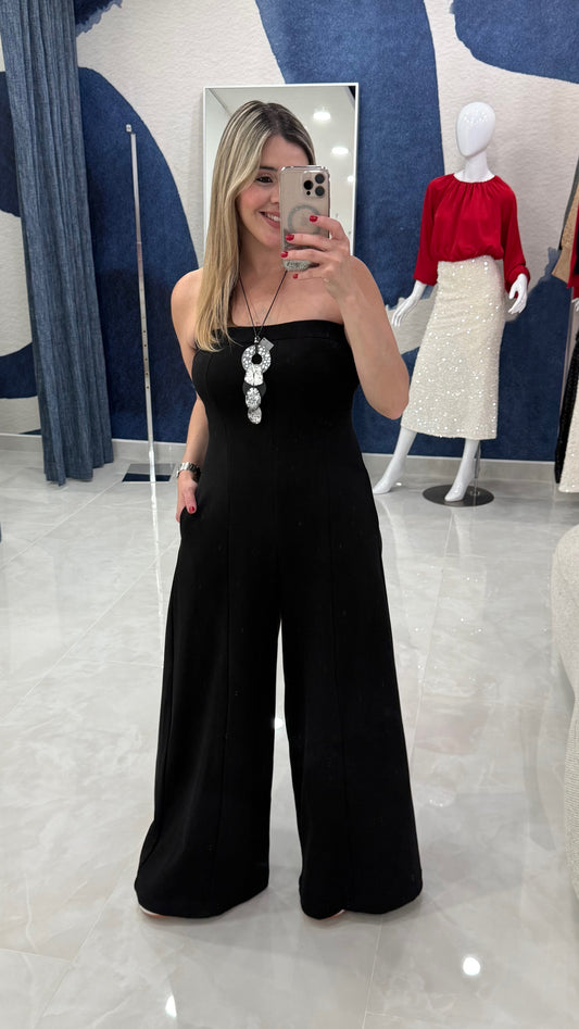 Open Back Wide Leg Jumpsuit Black