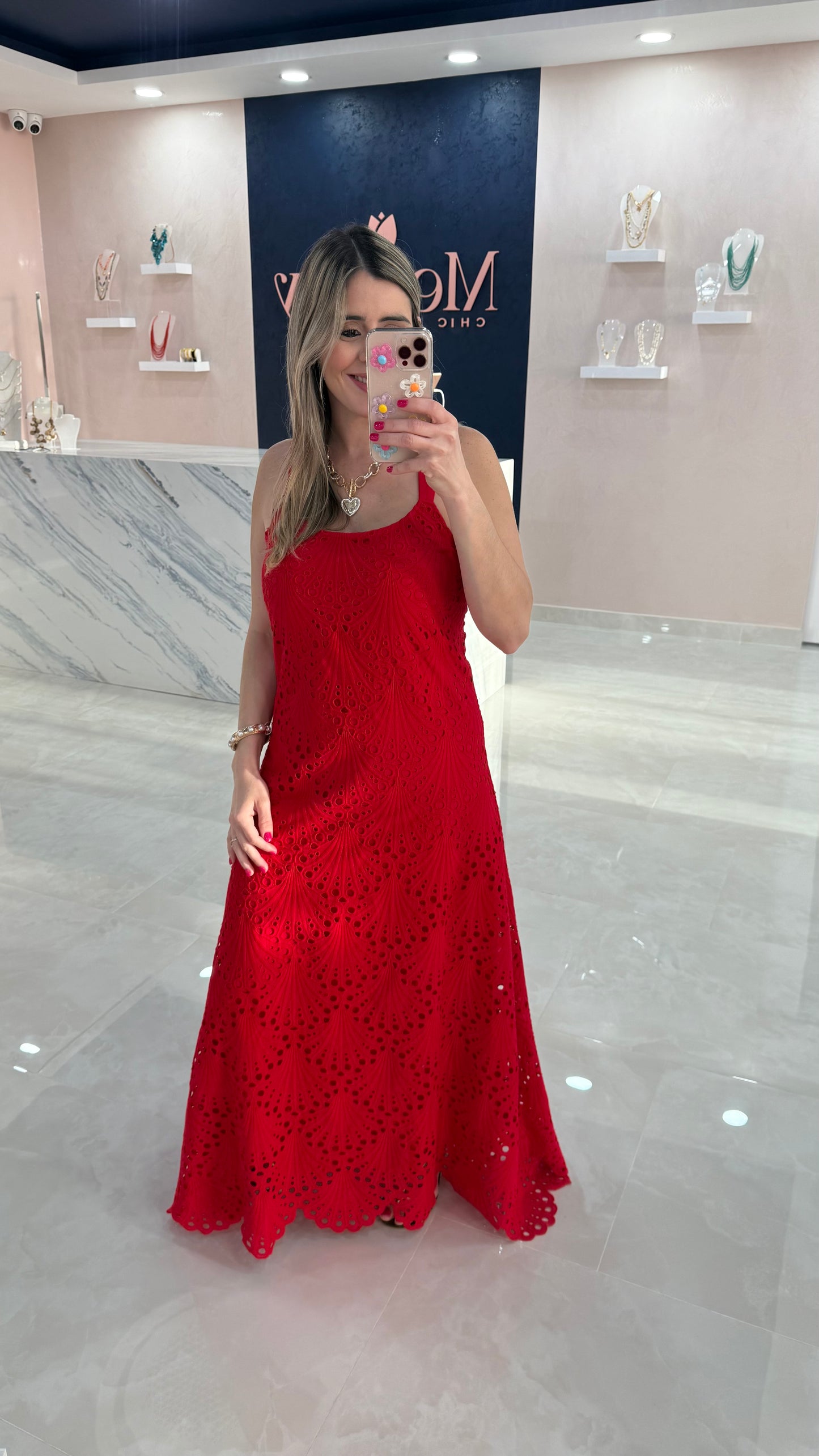 Embroidery Maxi Dress Red