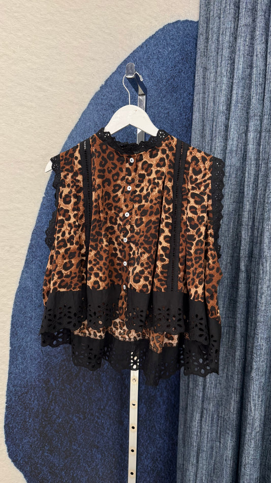 Leopard / Embroidery Detail Cape Top