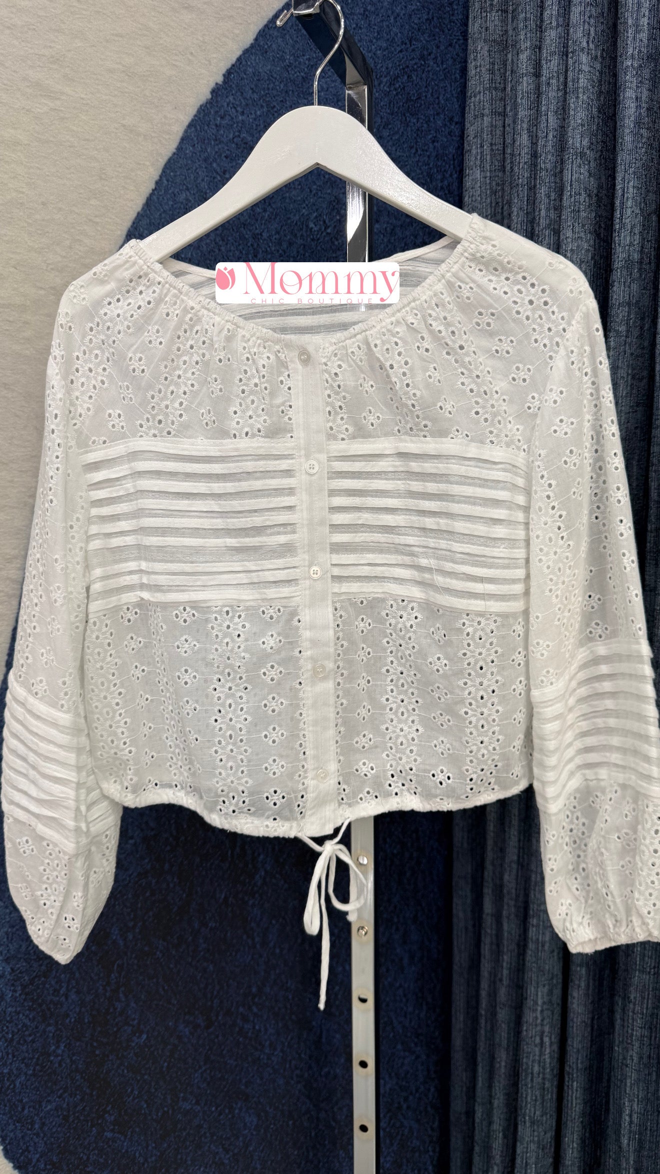 Embroidered Long Sleeve Top White