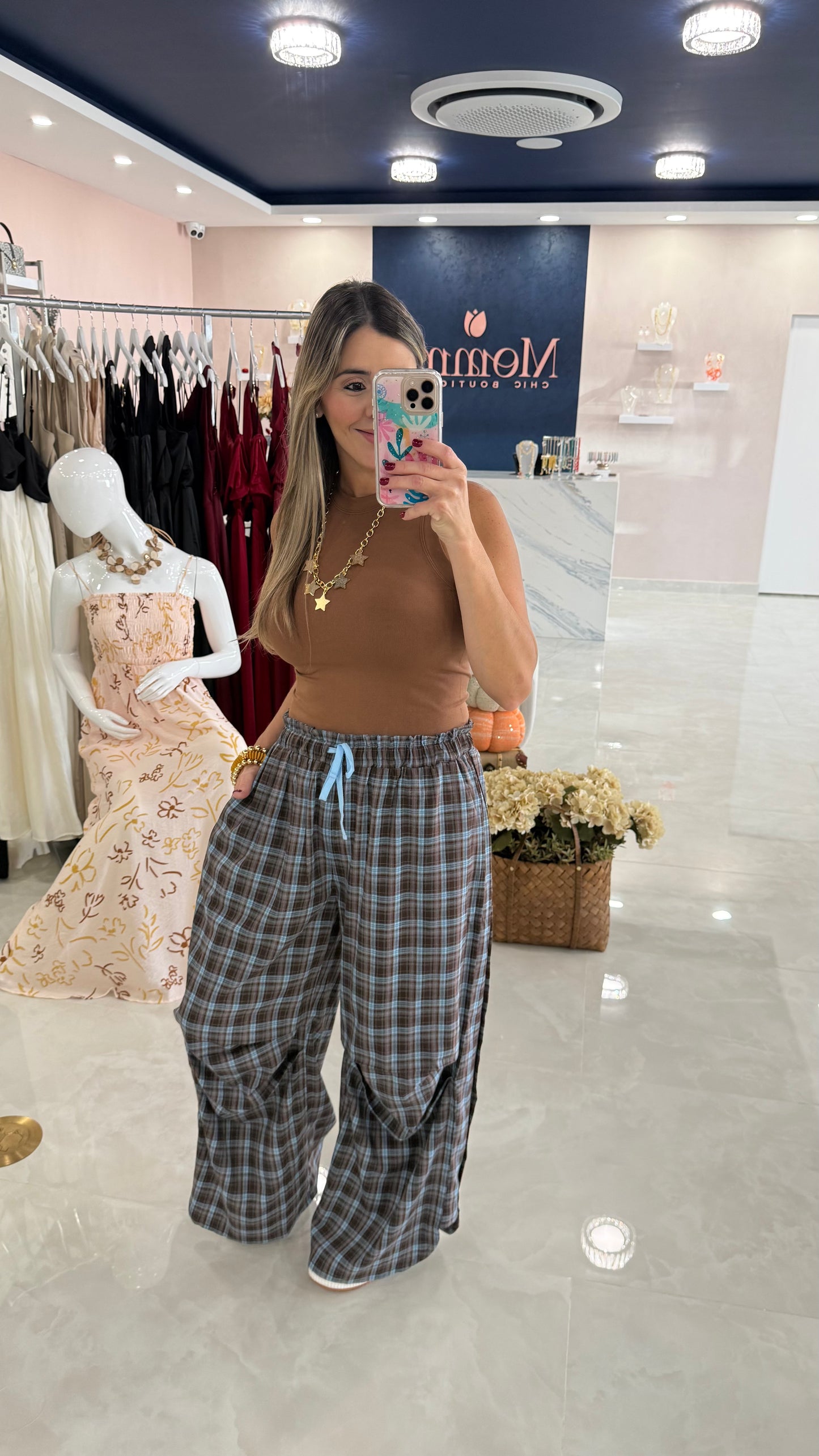 Plaid Wide Leg Pant