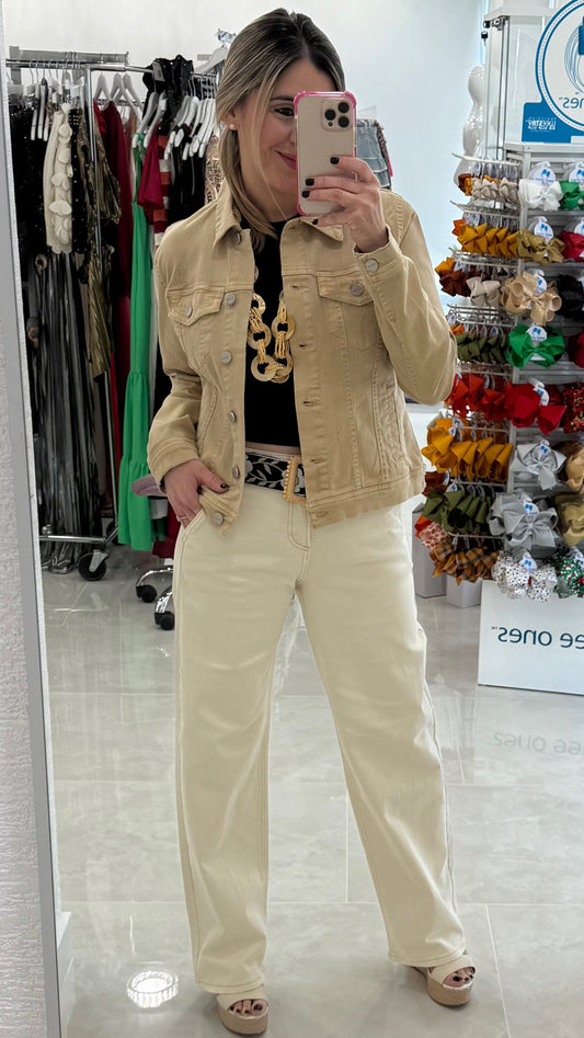 Wide Leg Denim Taupe