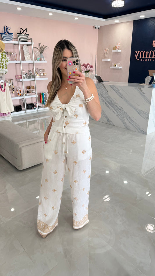 Embroidery Top & Pant White