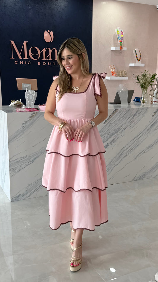 Contrast Midi Dress Pink
