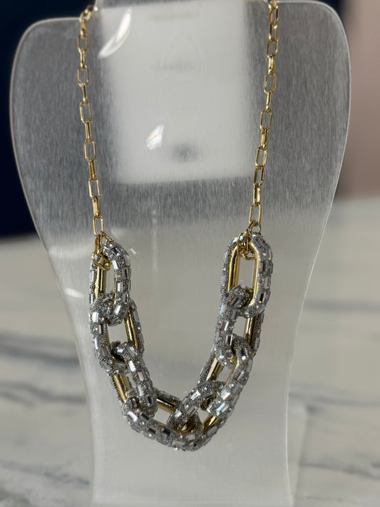 Rhinestone Chain Gld & Slv Necklace