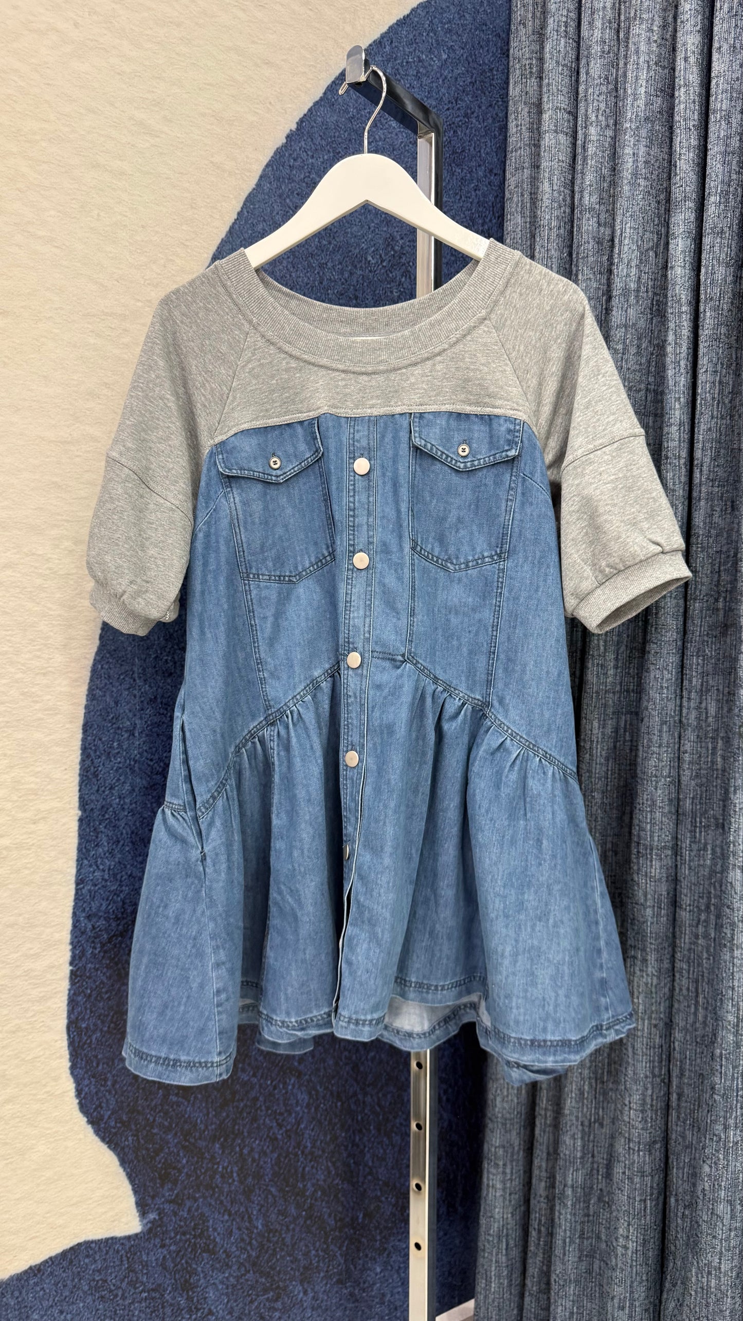 Contrast Denim Short Dress
