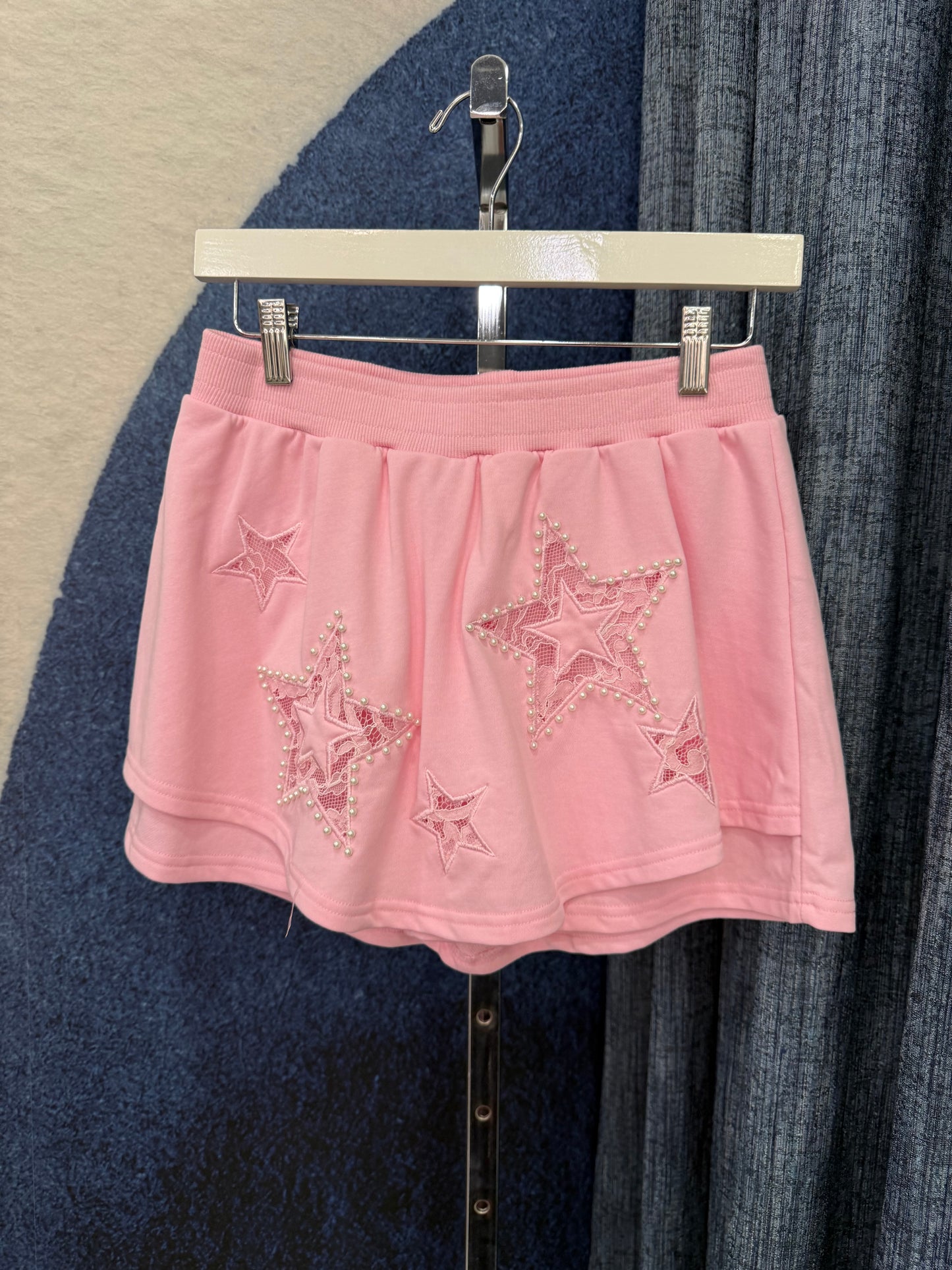 Pearls & Lace Detail Sweater & Skort Set Pink