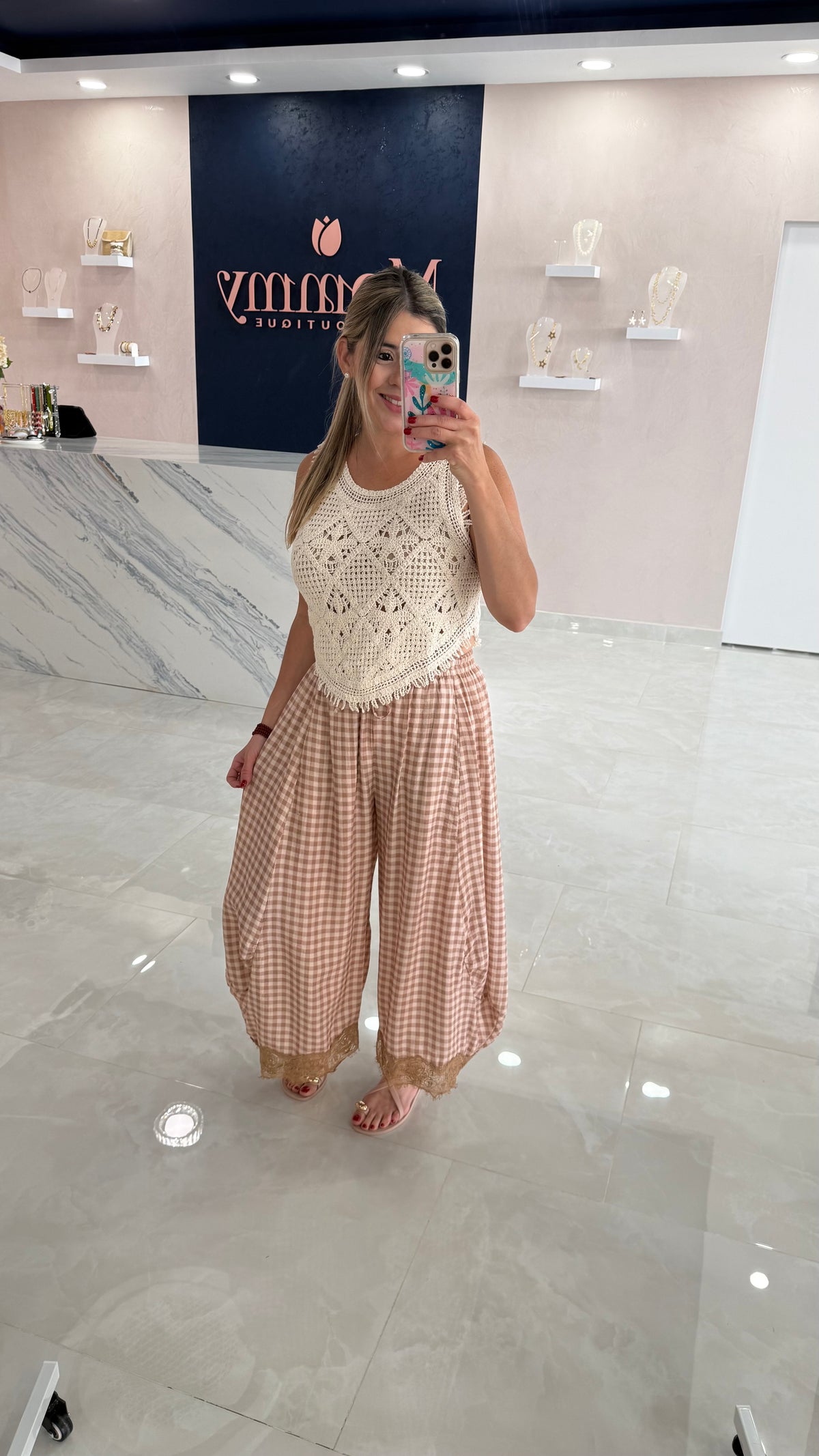 Gingham Barrel Pant