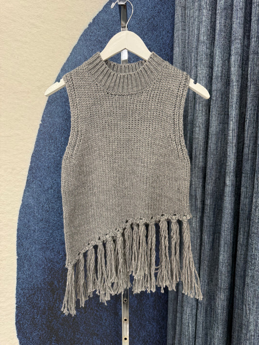 Sweater Knitted Fringe Top Gray