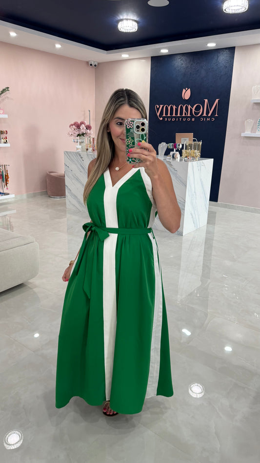 Contrast Maxi Dress Green