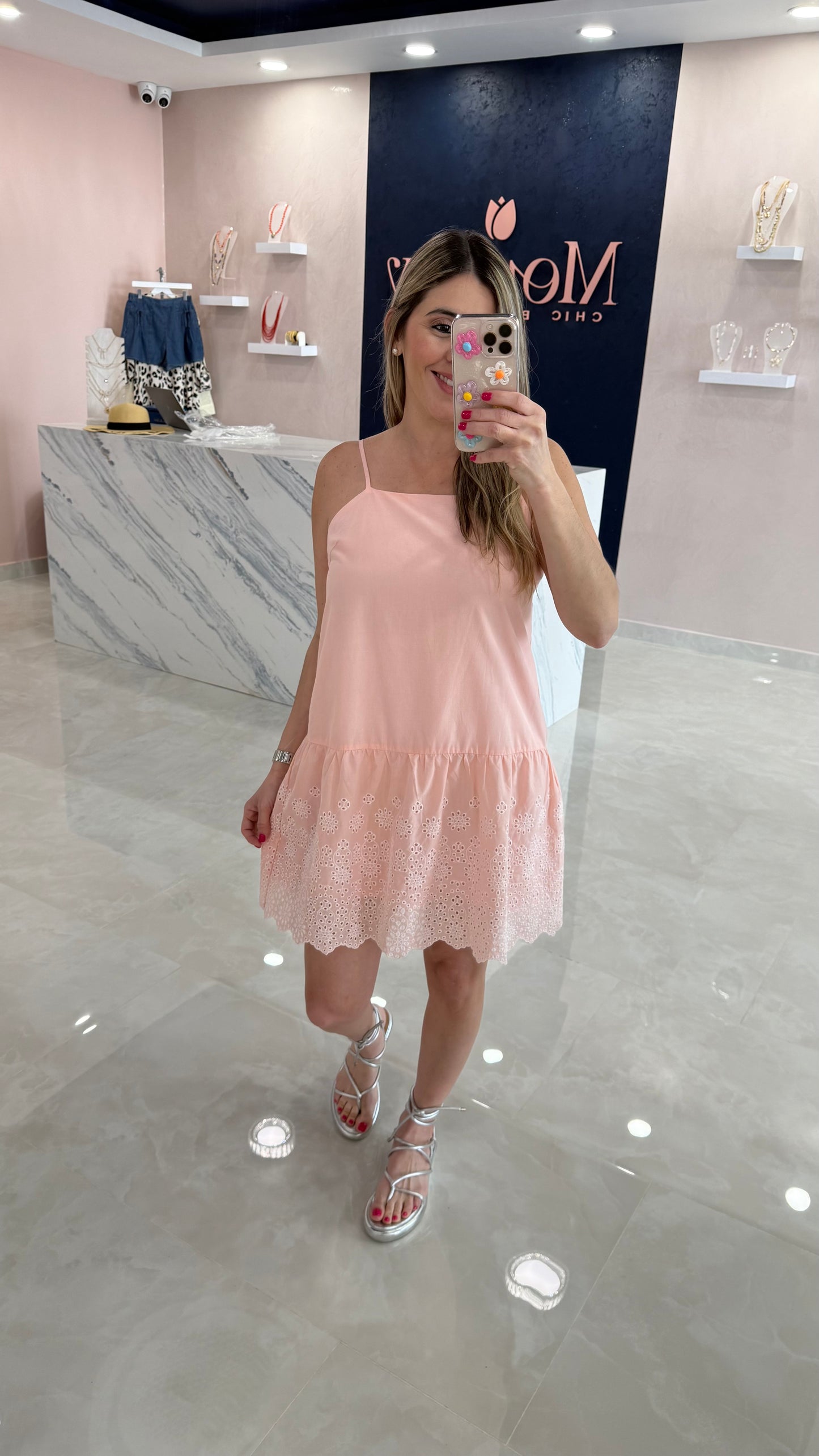 Eyelet Cami Mini Dress Pink
