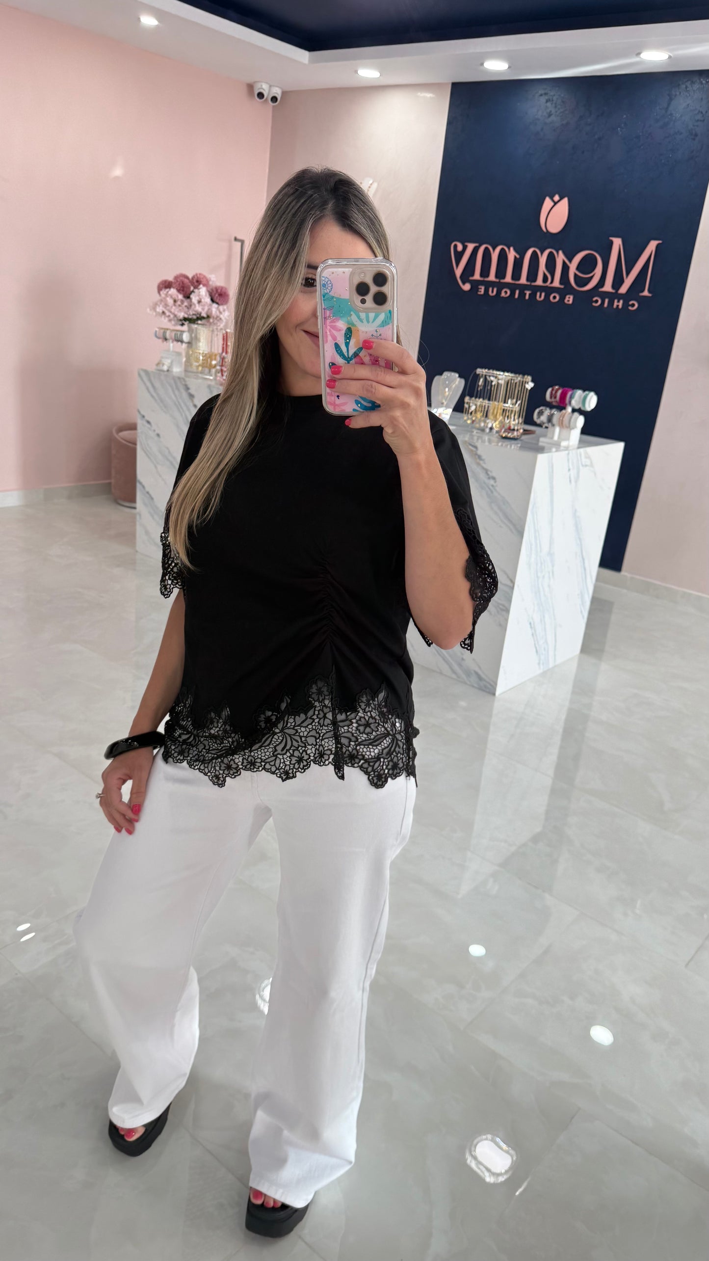 Asymmetric Lace Top Black
