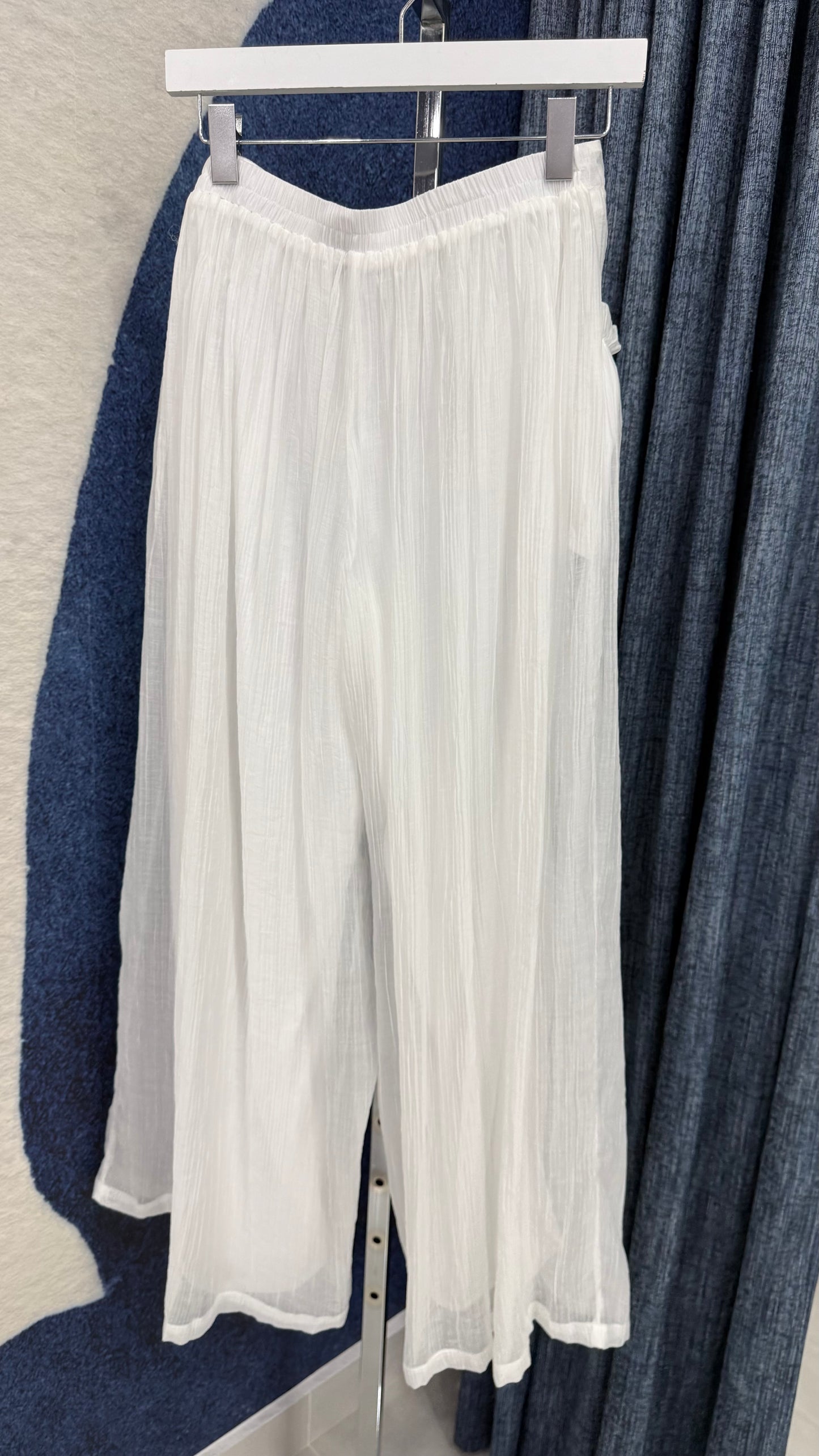 Ruffle Shoulder Top & Flowy Pant Set White