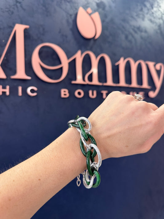 Chain Bracelet Green & Silver