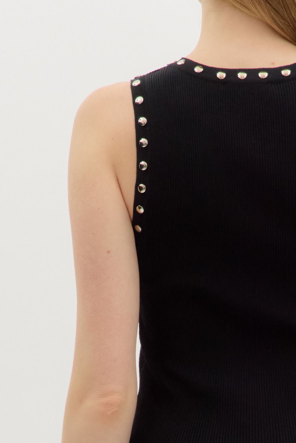 Stud Neckline Top Black