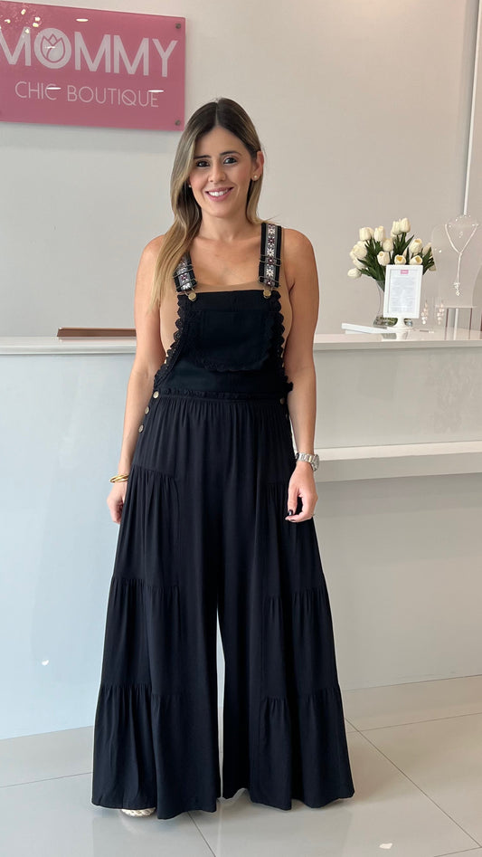 Lace Trim Jumpsuit Black