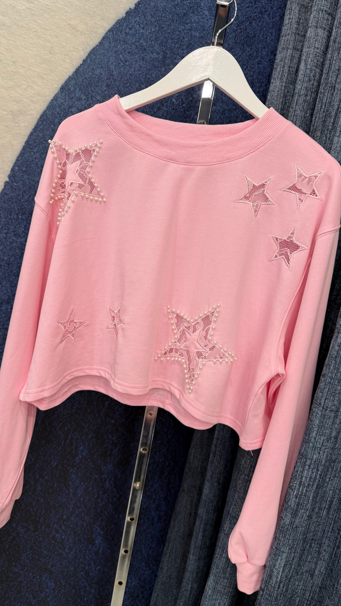 Pearls & Lace Detail Sweater & Skort Set Pink