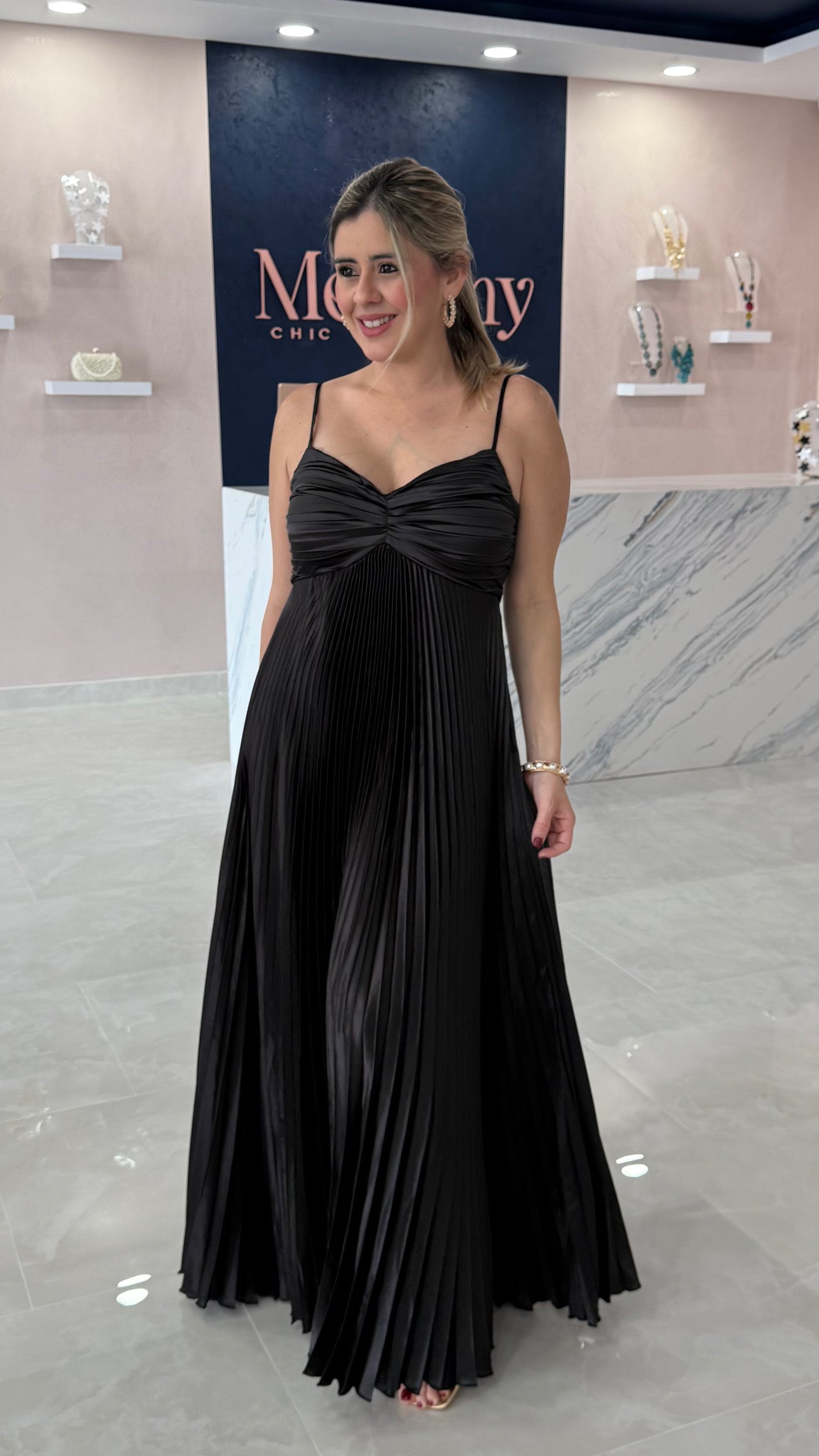 Pleated Maxi Dress Blk