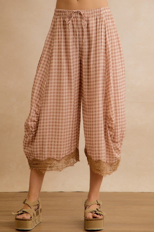 Gingham Barrel Pant