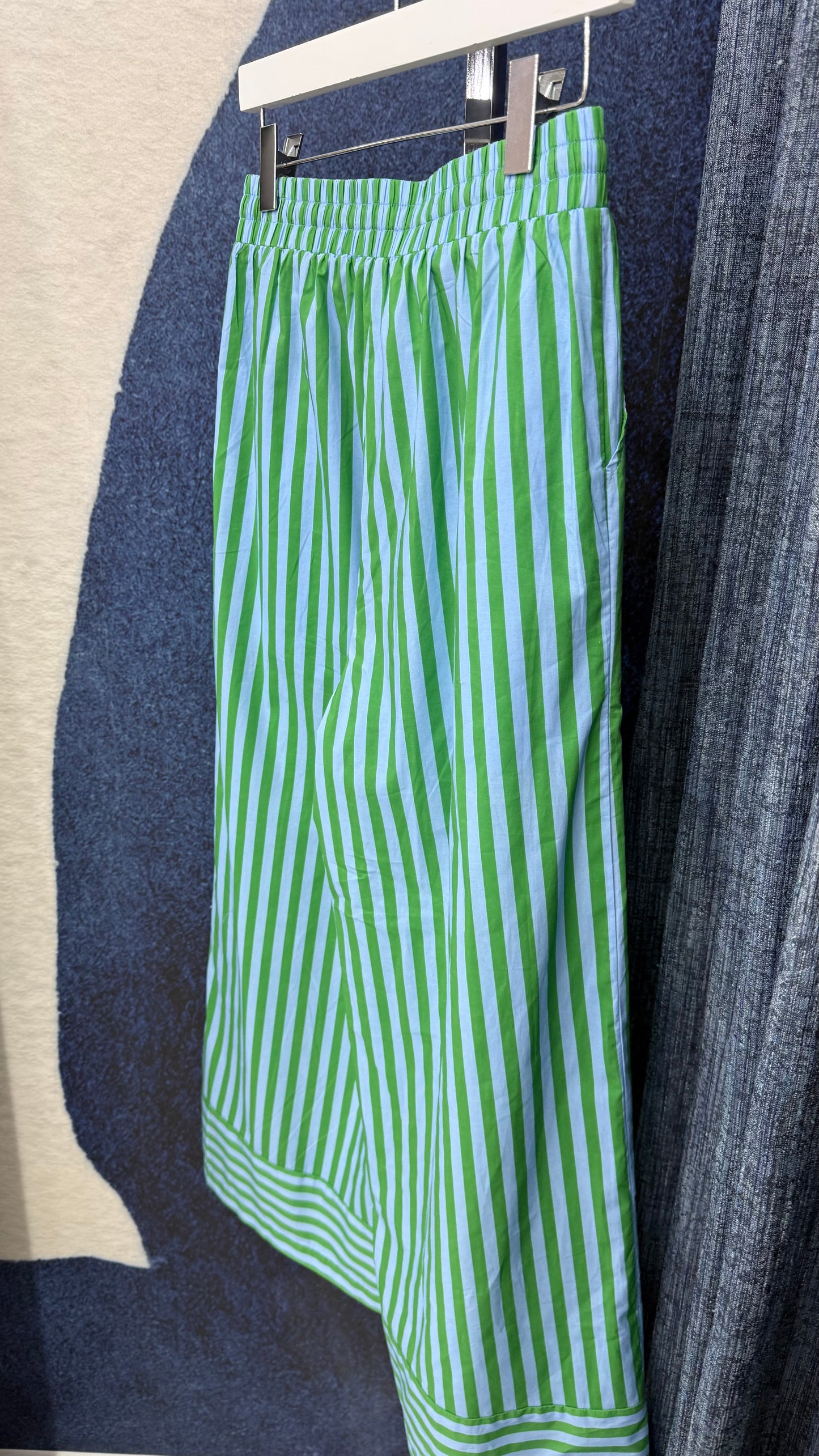 Stripped Peplum Top & Pant Green / Blue