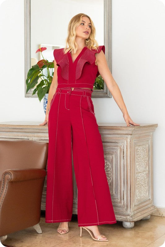 Ruffle Top & Pant Set Red