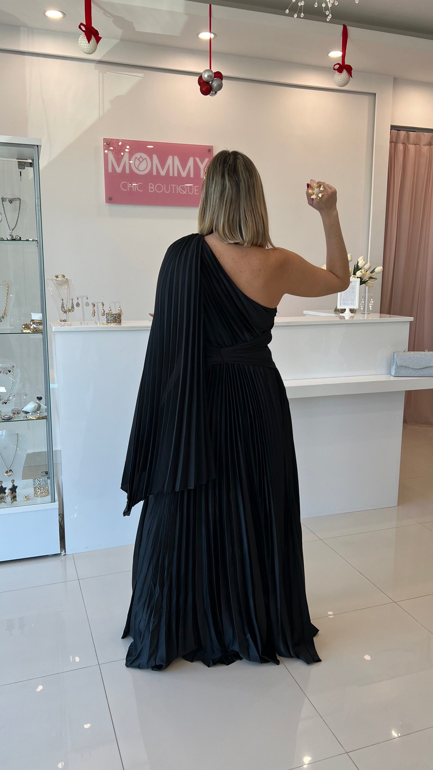 One Shoulder Pleated Maxi Dress