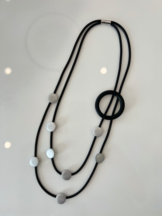 Layered Rubber Necklace & Circle wood