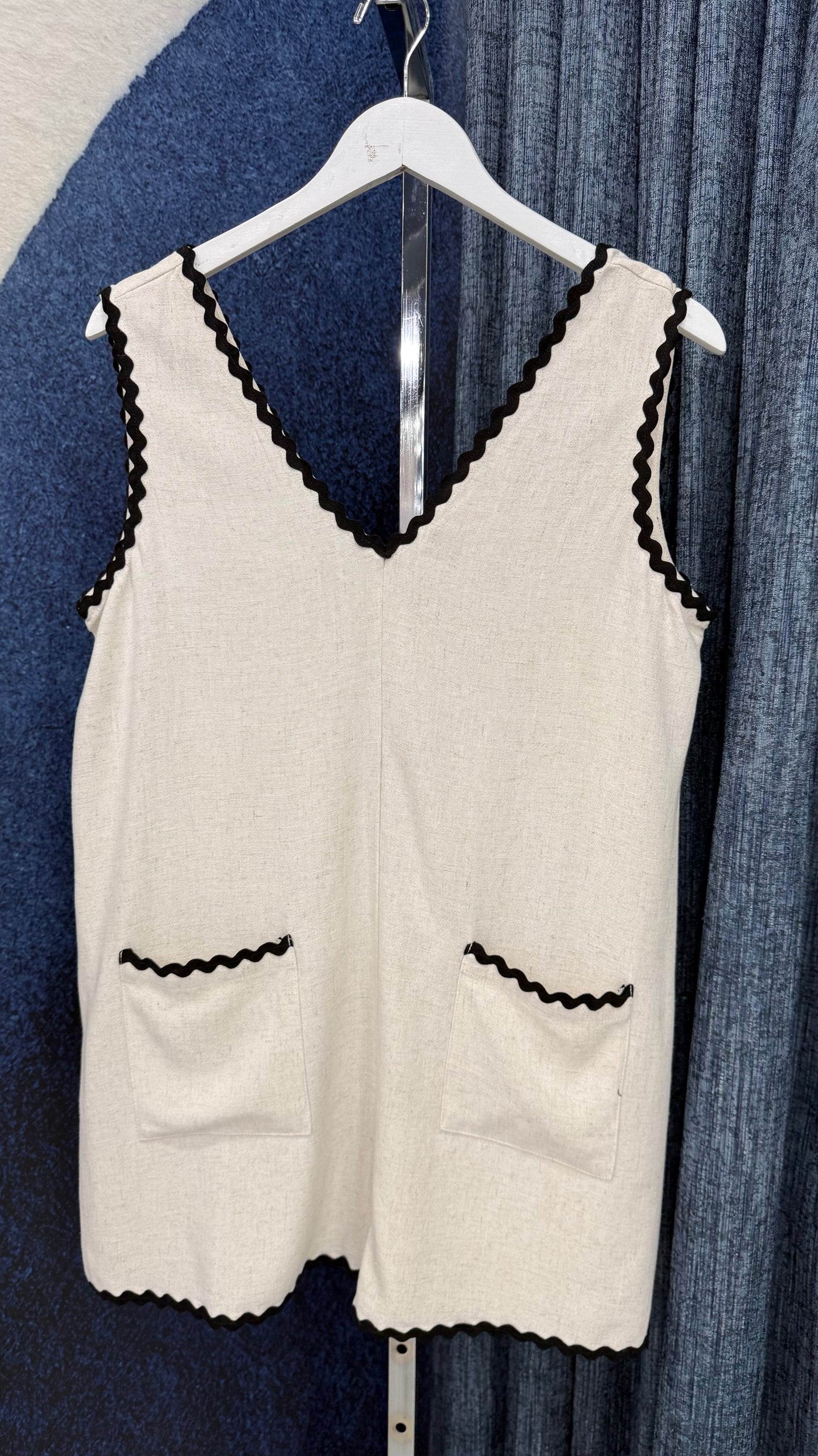 Linen Romper Contrast Oatmeal