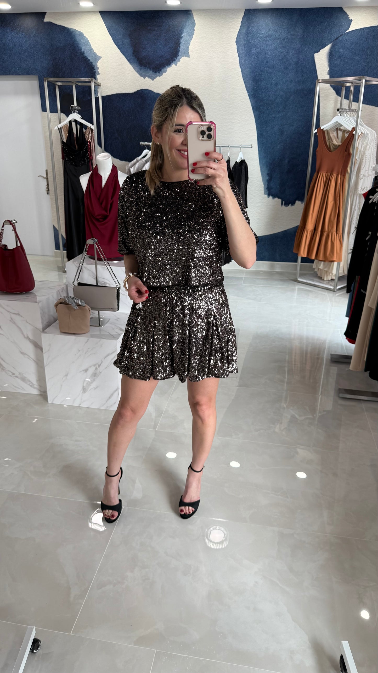 Sequin Bow Back Set Bronze/Black