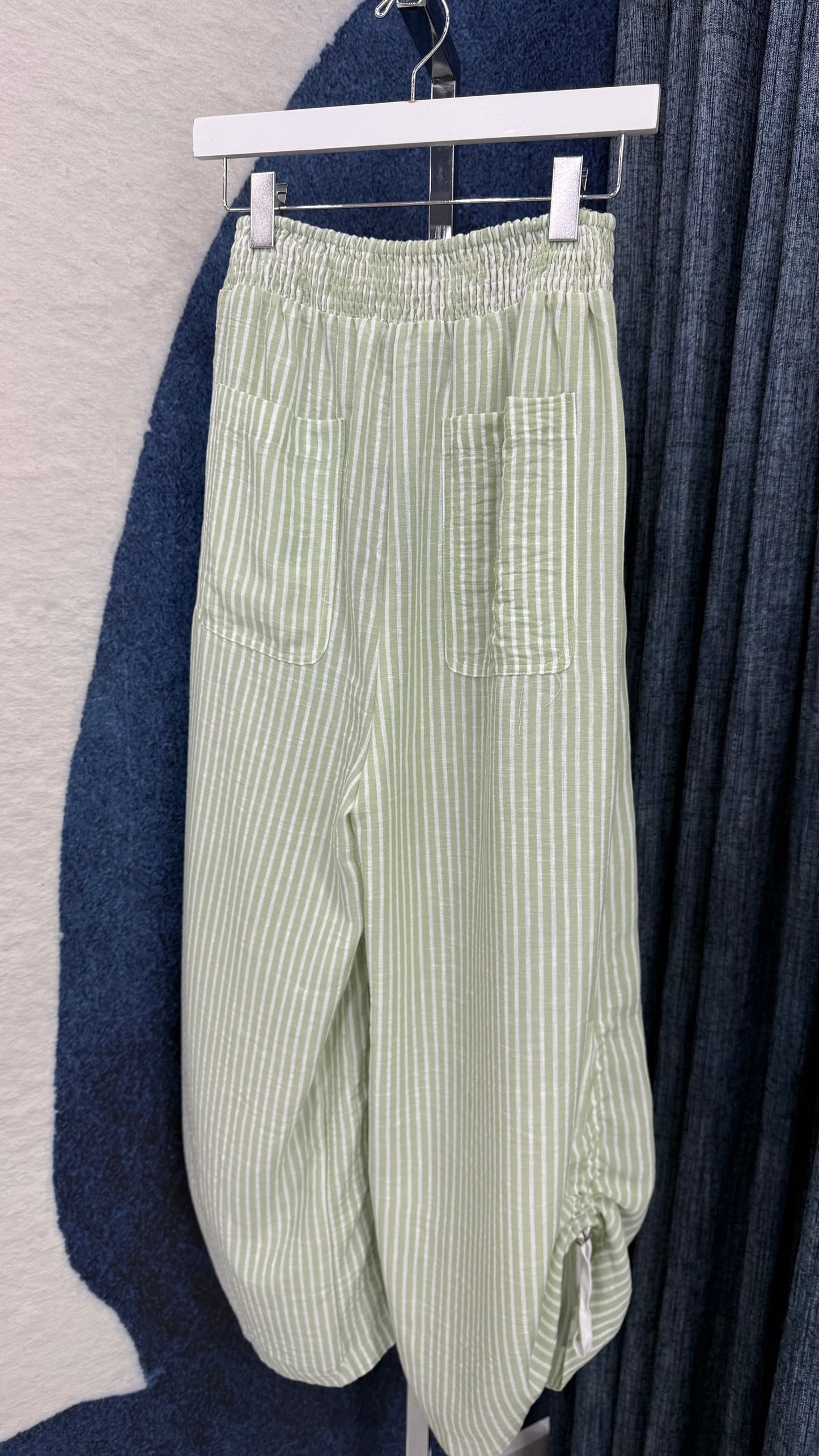 Stripped Barrel Pant With Drawstring Lime