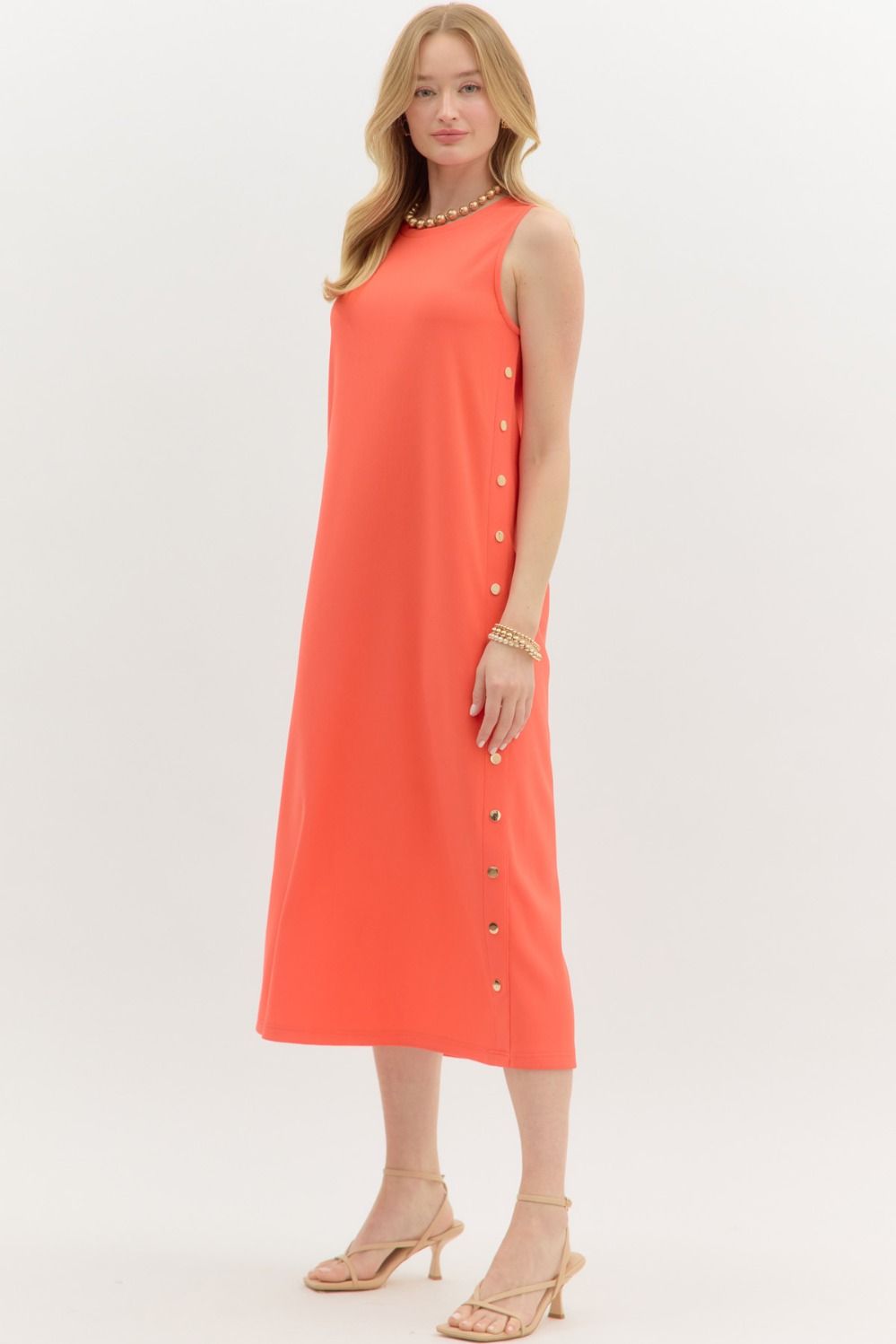 Button Sides Maxi Dress Orange