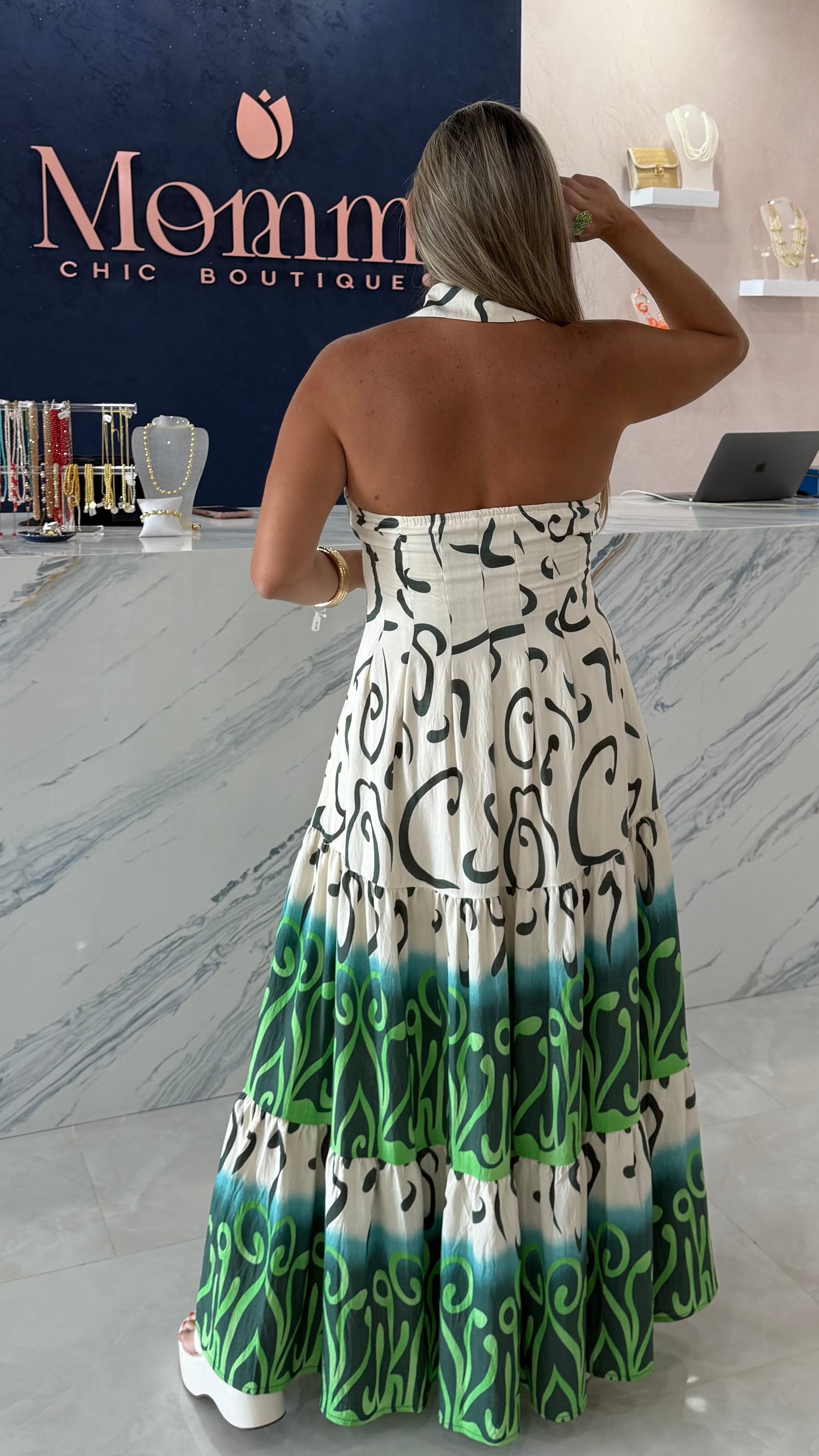 Printed Halter Maxi Dress