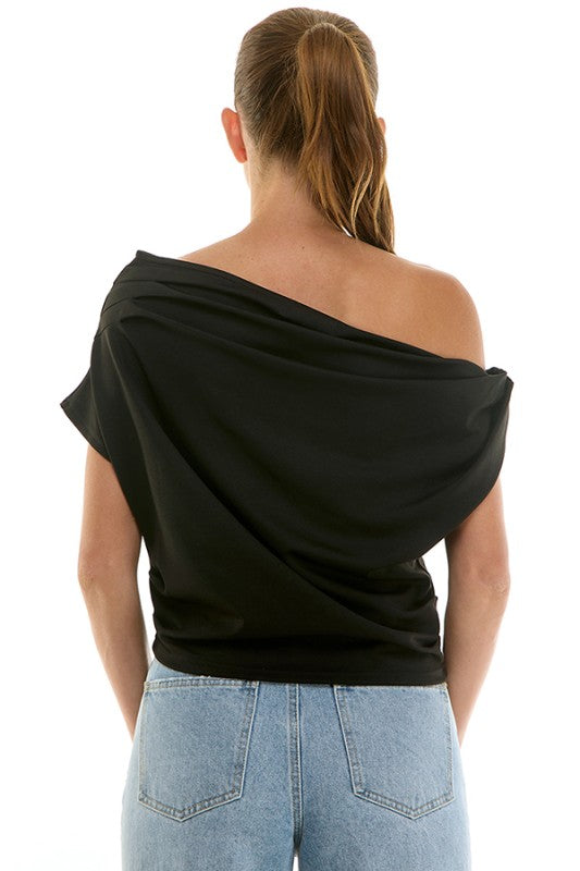 Draped One Shoulder Top Black