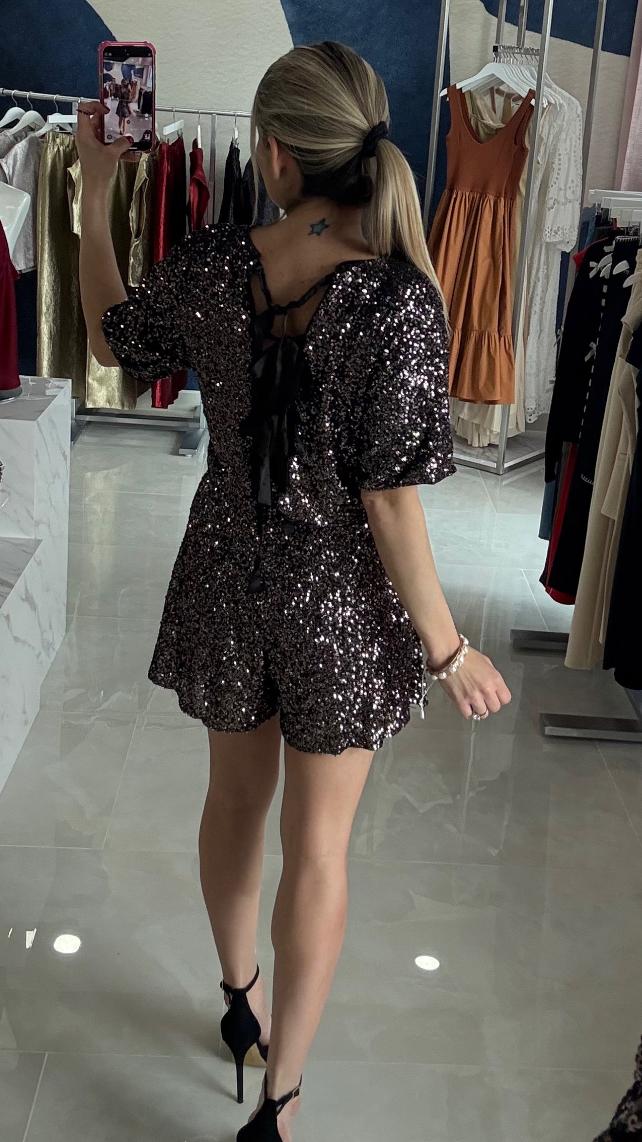 Sequin Bow Back Set Bronze/Black