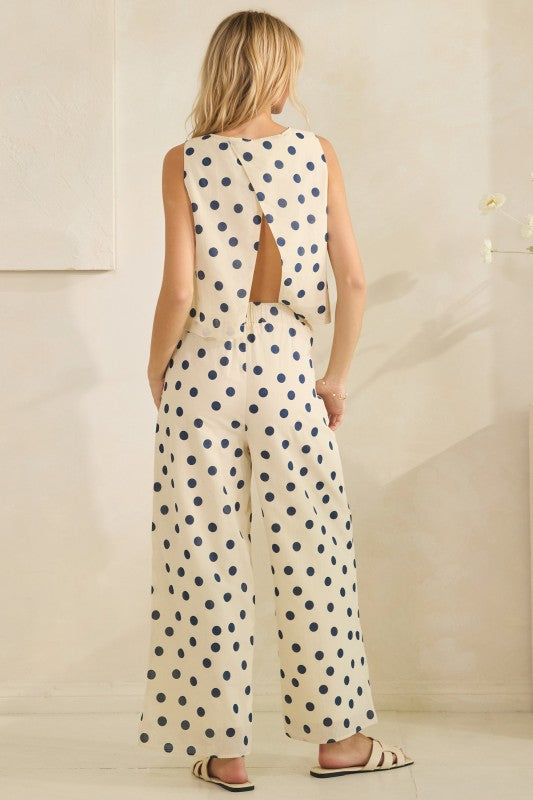 Polka Dots Top & Pant Set Cream / Blue