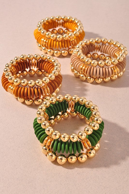 Wood & Bead Elastic Bracelet