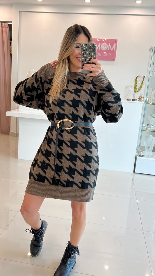 Oversize Houndstooth Sweater Dress