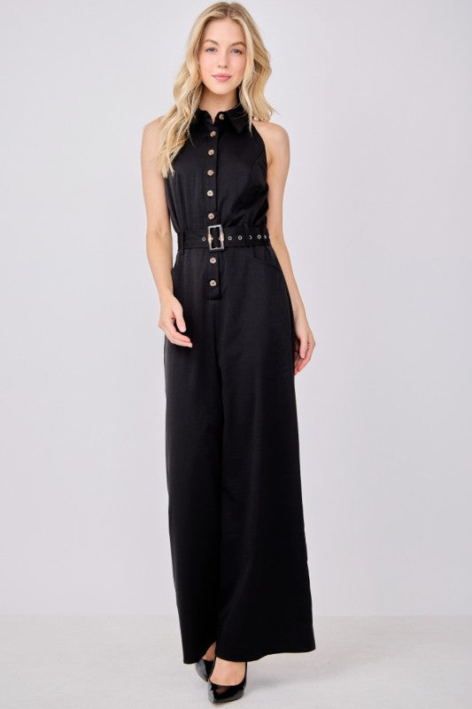 Halter Button Down Jumpsuit BLK
