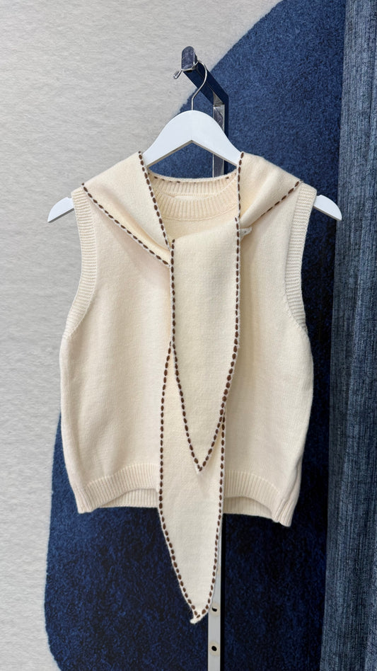 Sleeveless Sweater Trim Top Ivory