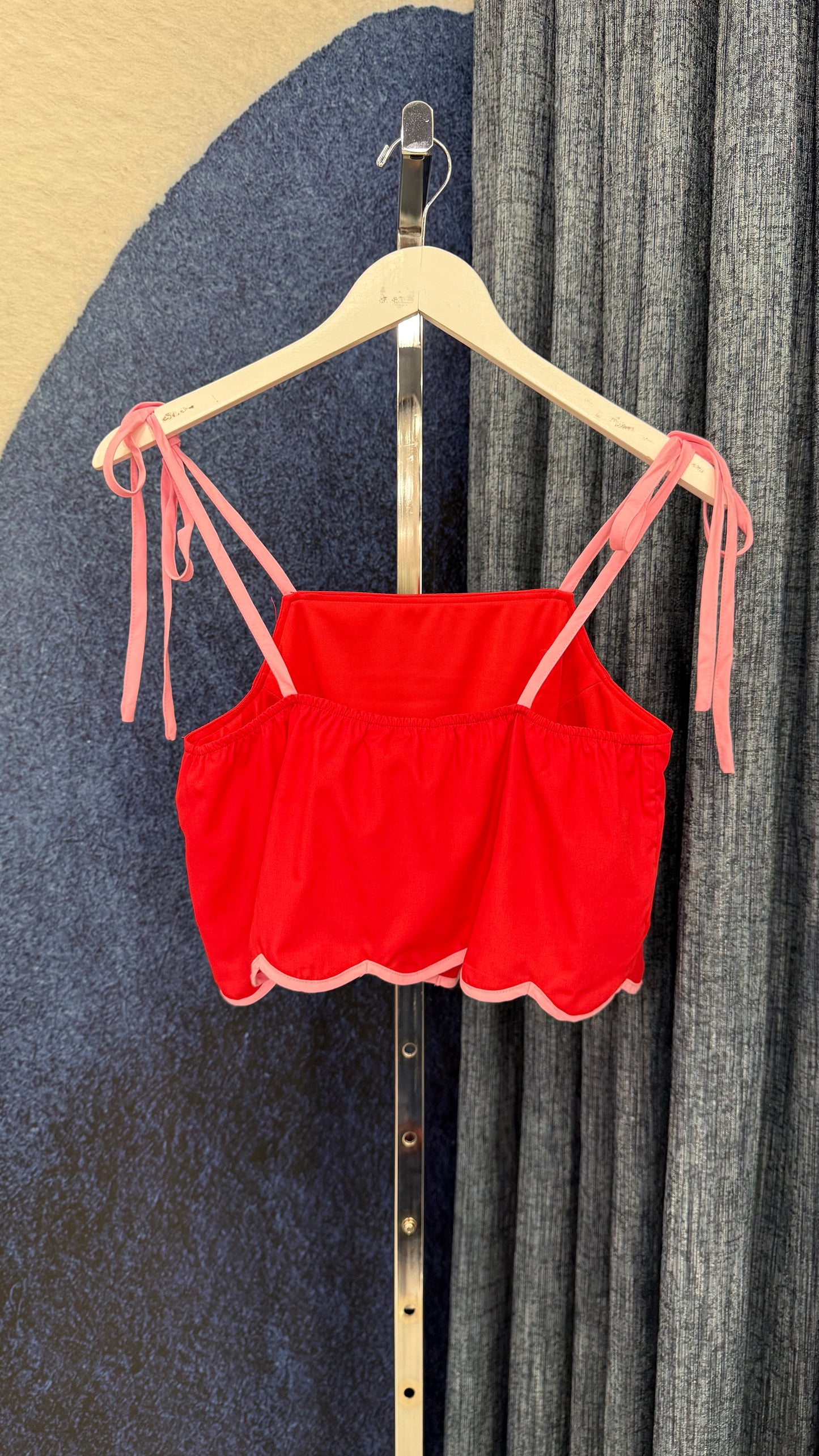 Scallop Top & Midi Skirt Set Red